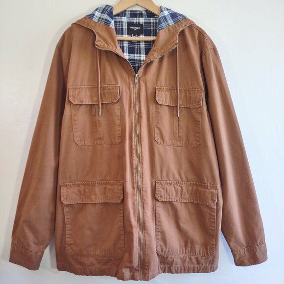 Forever 21 Men's Cargo Utility Chore Jacket Hood Flannel Lined Size XL - Picture 3 of 12